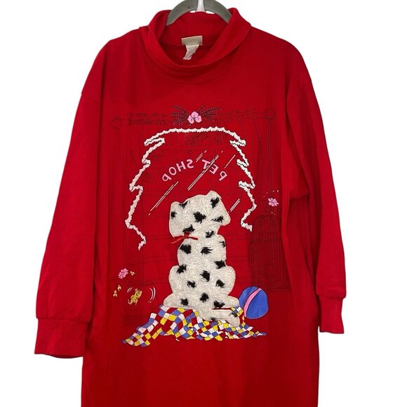 Vintage Pet Shop Dog Sweatshirt Dress Sleep Retro 90s Fuzzy Warm Holiday Red M - Picture 2 of 8